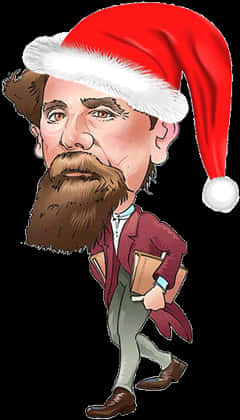 Santa Hat Bearded Man Caricature PNG image