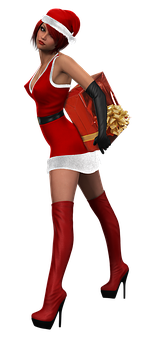 Santa Hat Female Character Pose PNG image