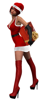 Santa Hat Female Character With Gift Bag PNG image