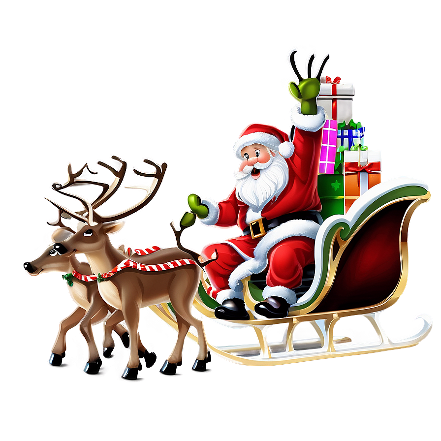 Santa Sleigh And Reindeer A PNG image