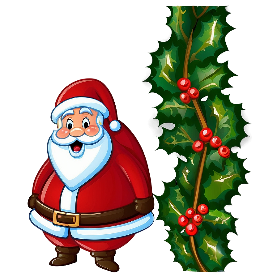 Santa With Holly Cartoon Png 22 PNG image