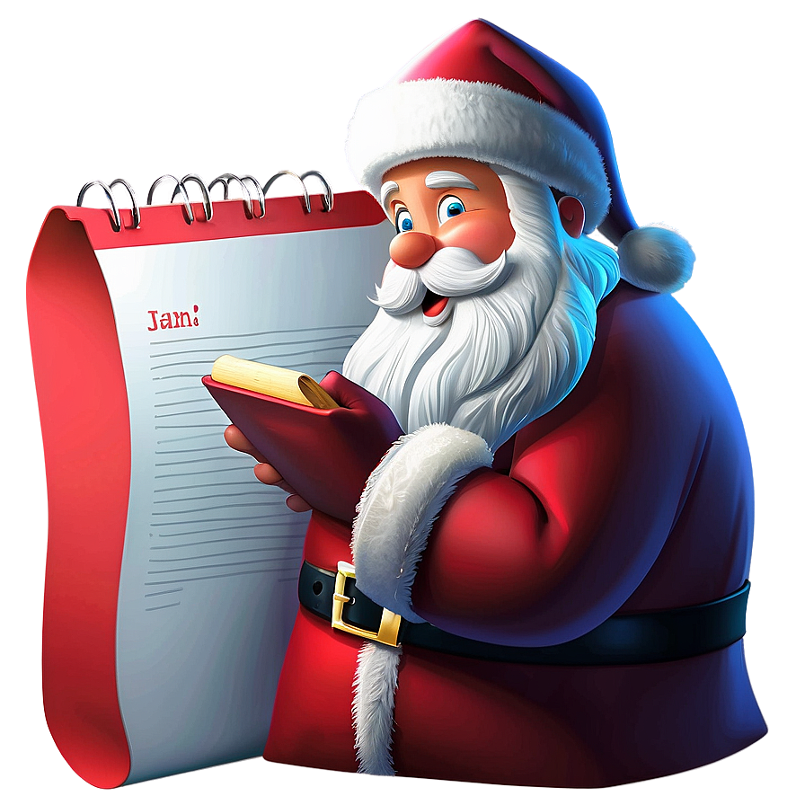 Santa With List Cartoon Png Wsf PNG image