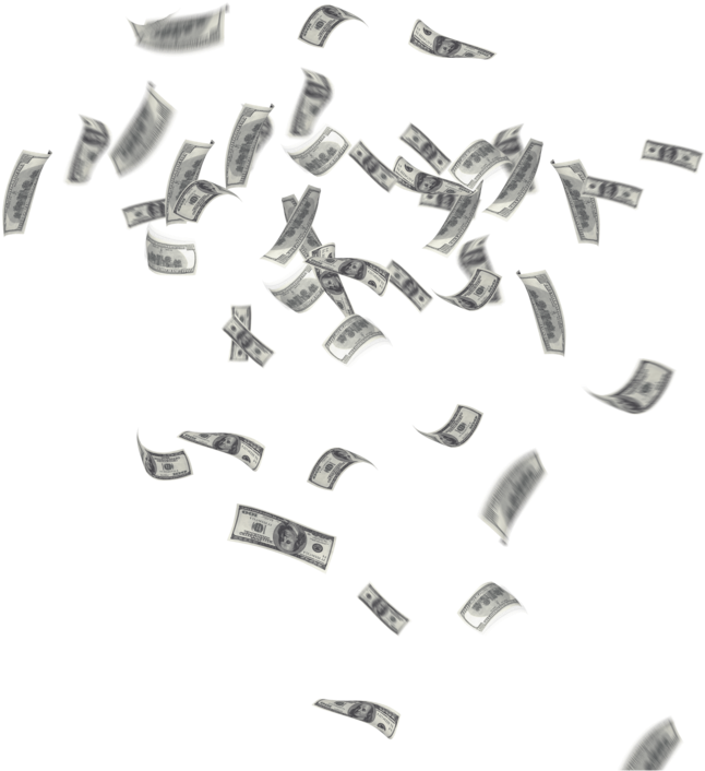 Scattered Dollar Bills Flying PNG image