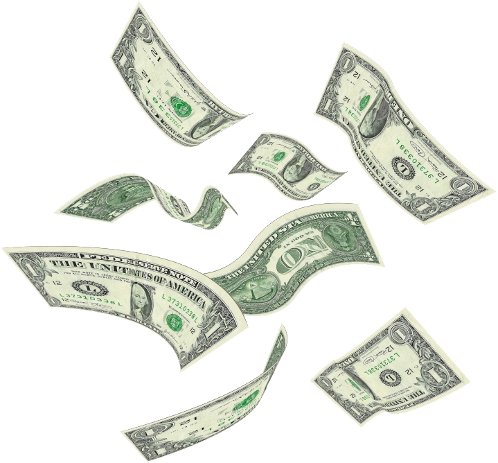 Scattered Flying Dollar Bills PNG image