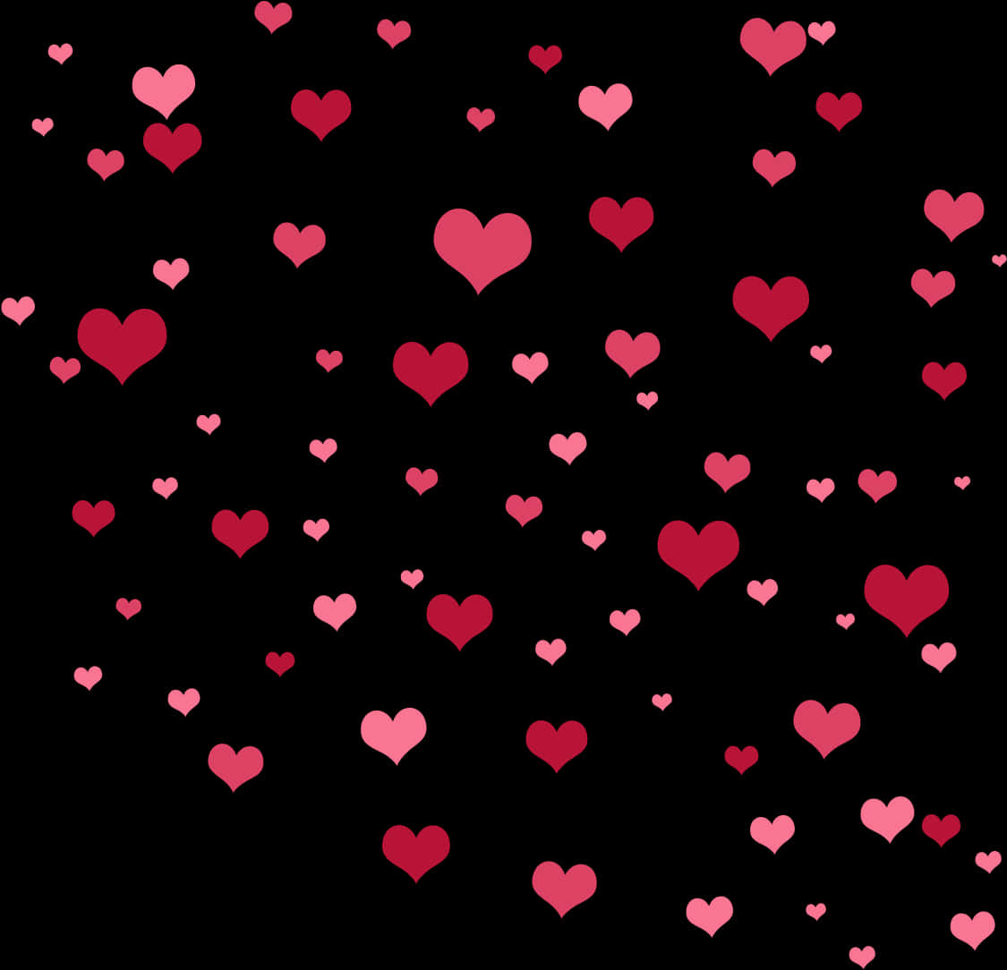 Scattered Hearts Pattern Black Background PNG image