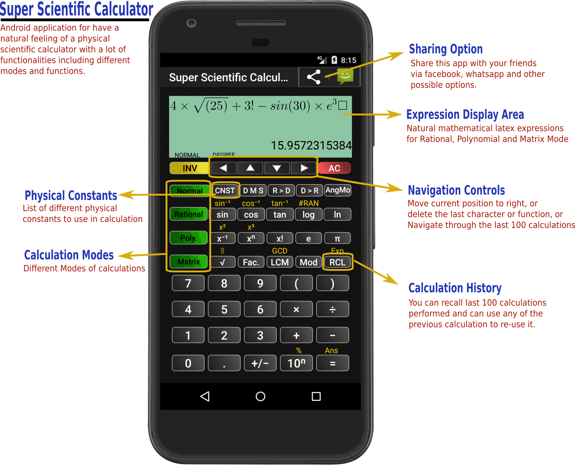 Scientific Calculator App Features PNG image