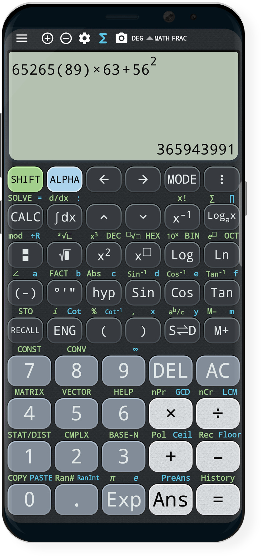 Scientific Calculator Displaying Large Calculation PNG image