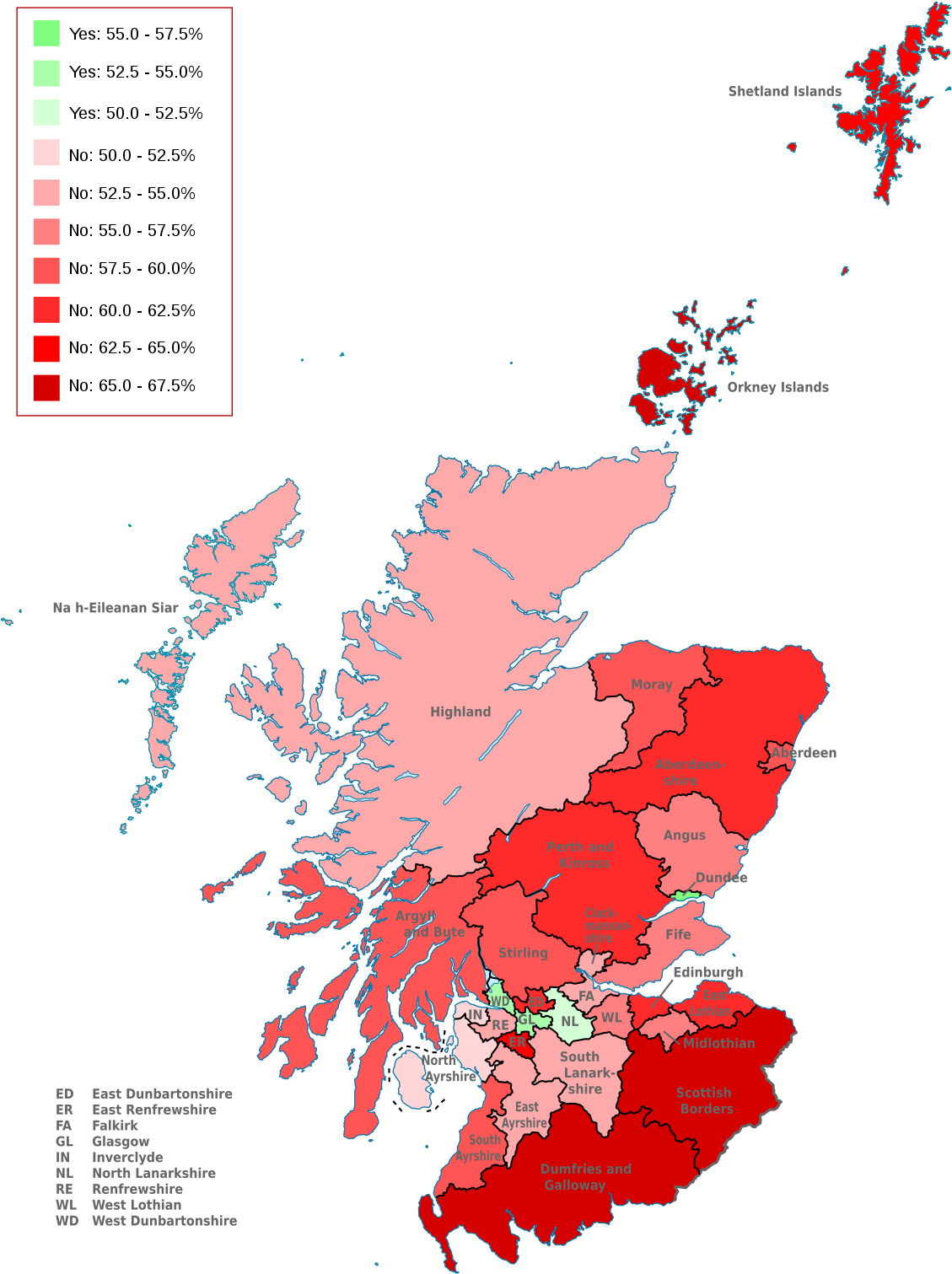 Scotland Referendum Results Map PNG image
