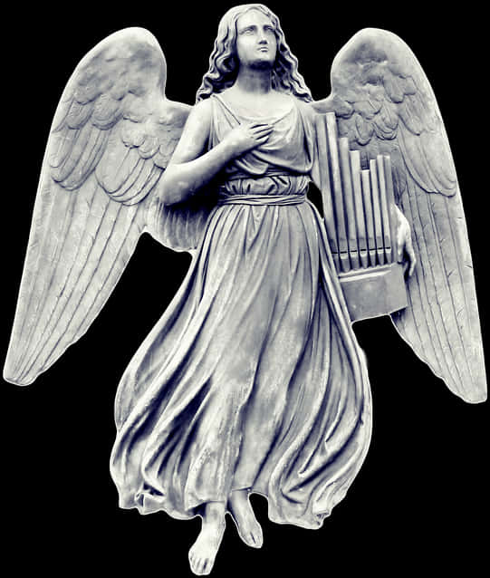 Sculpted Angel Holding Harp PNG image