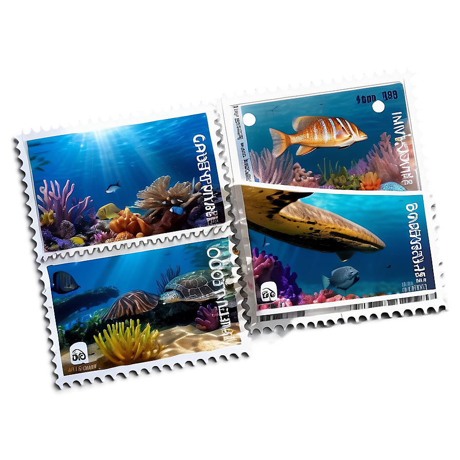 Sea Life Postage Stamp Collection Png Tuj PNG image