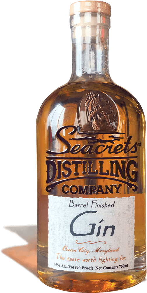 Seacrets Distilling Company Gin Bottle PNG image