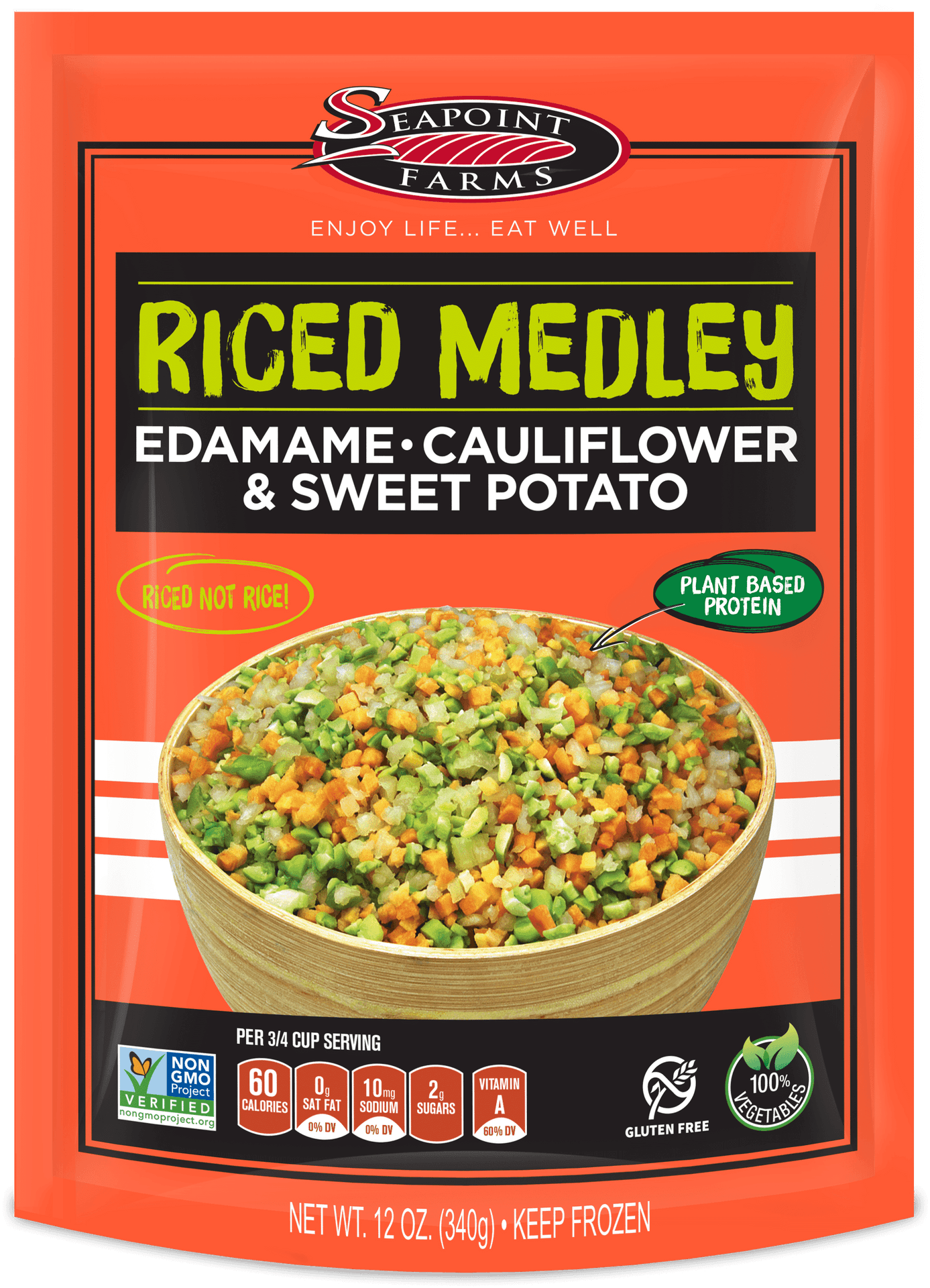 Seapoint Farms Riced Medley Edamame Cauliflower Sweet Potato Package PNG image