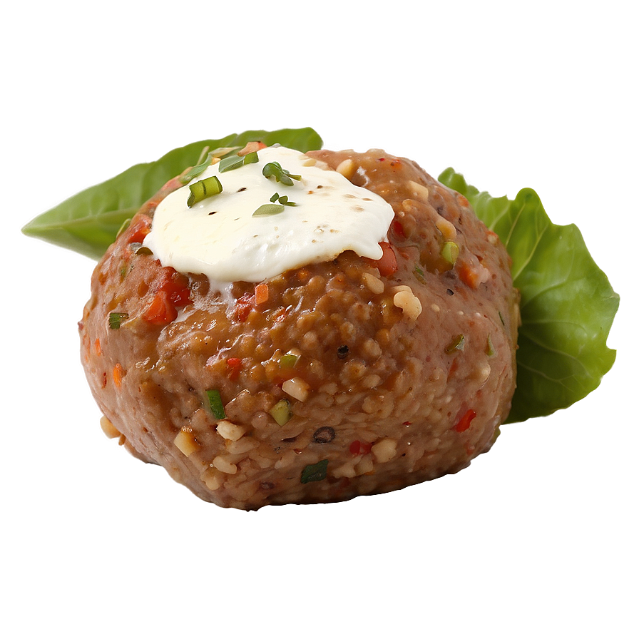 Seasoned Meatballwith Sauceand Cream PNG image