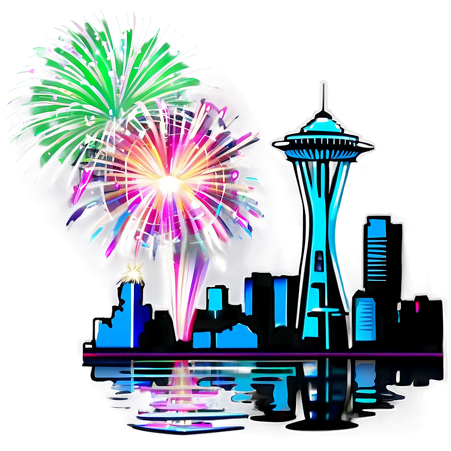 Seattle Skyline With Fireworks Png 06252024 PNG image