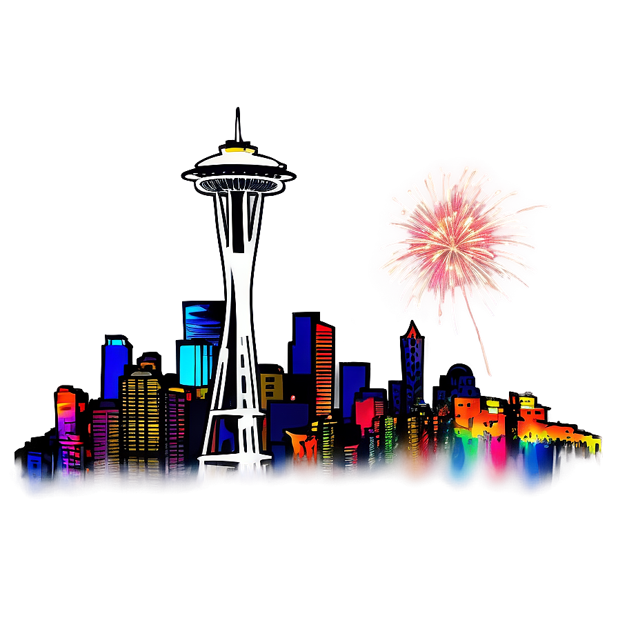 Seattle Skyline With Fireworks Png Mtf PNG image