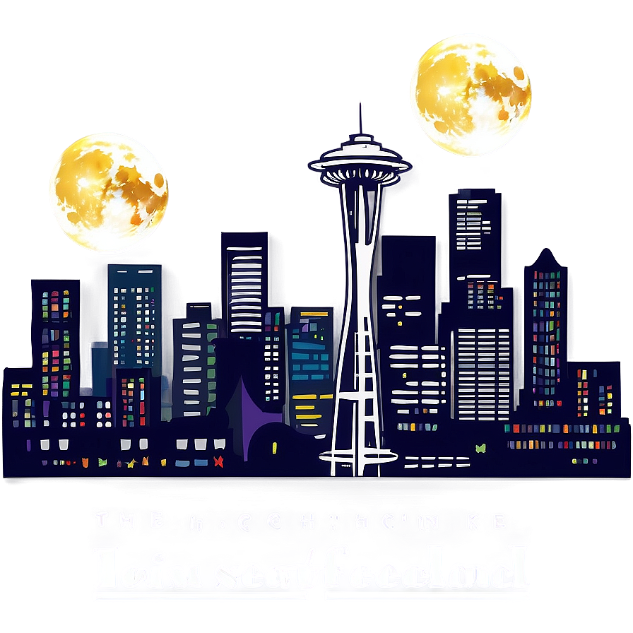 Seattle Skyline With Full Moon Png 55 PNG image