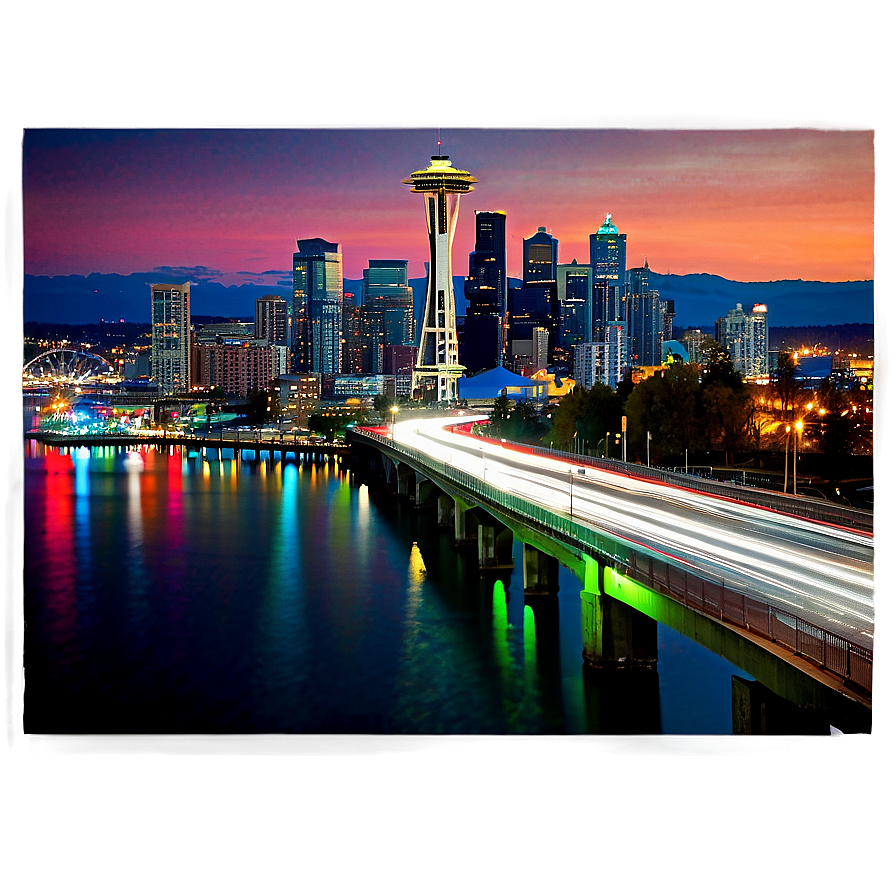 Seattle Skyline With Light Trails Png 51 PNG image