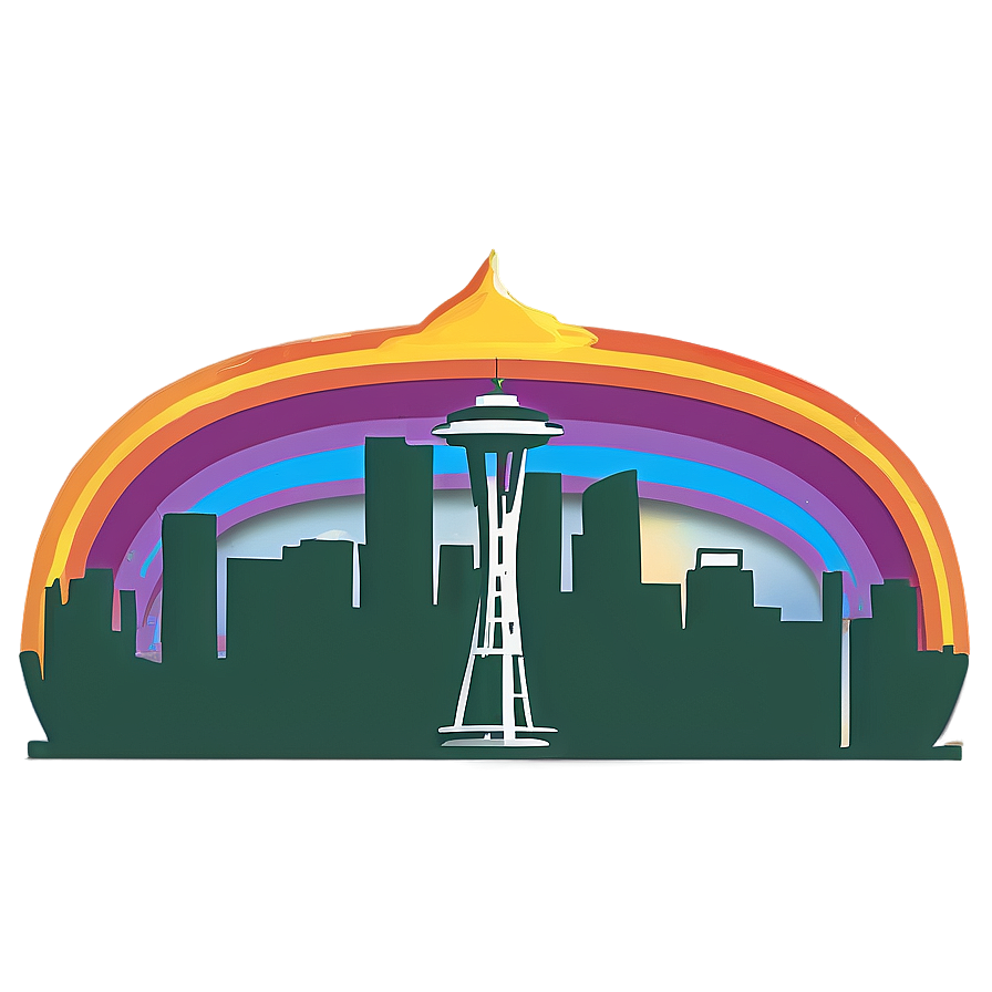 Seattle Skyline With Rainbow Png 06252024 PNG image