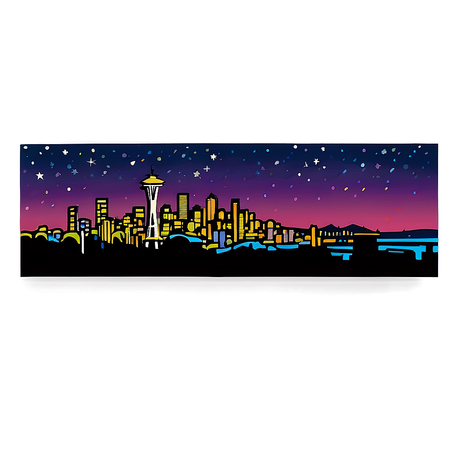 Seattle Skyline With Starry Night Png Vhu PNG image