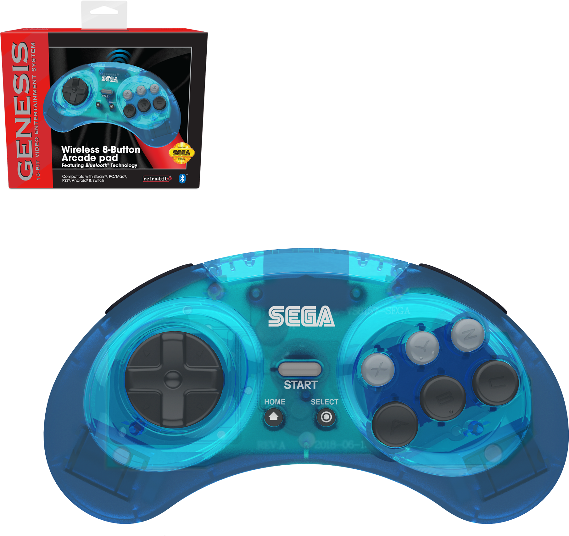 Sega Genesis Wireless8 Button Arcade Pad PNG image