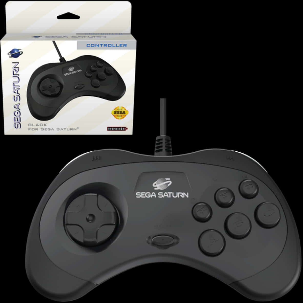 Sega Saturn Controller Black Packaging PNG image