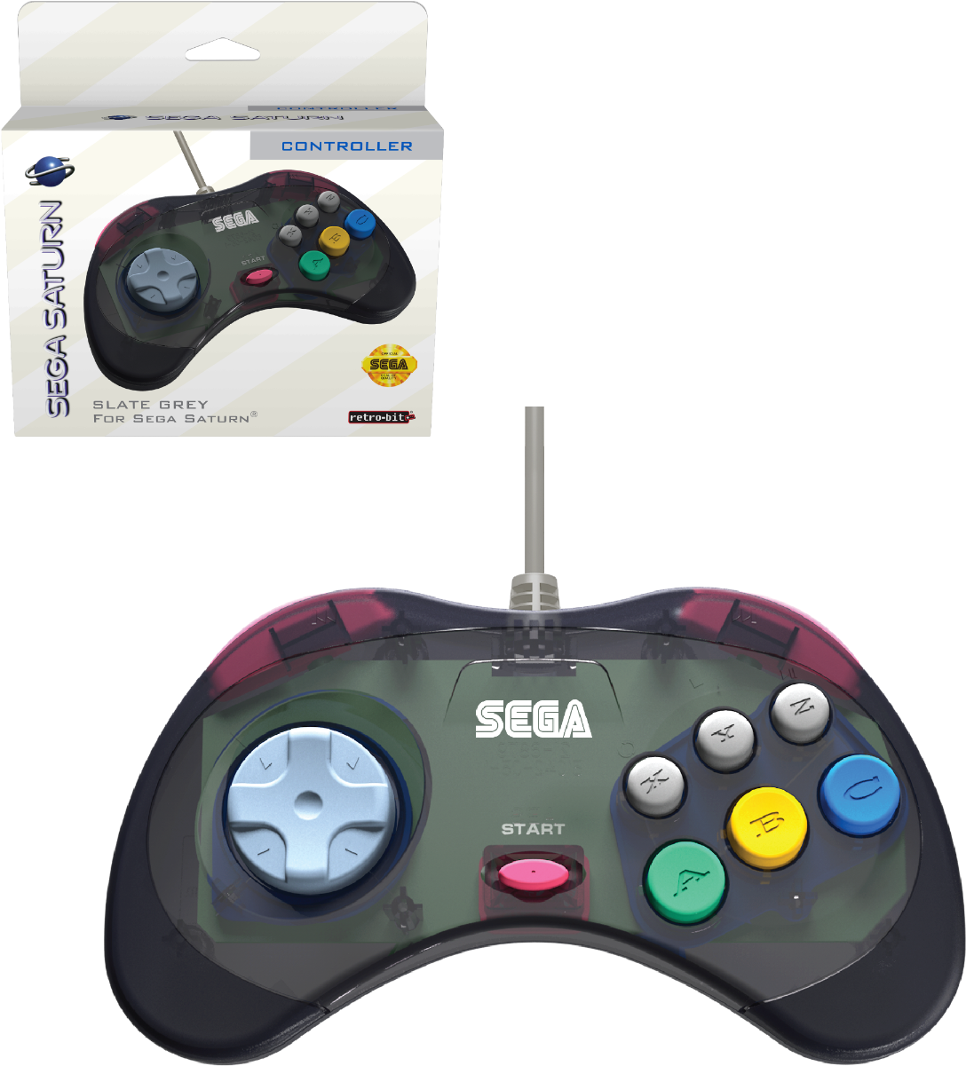 Sega Saturn Controller Slate Grey Packaging PNG image