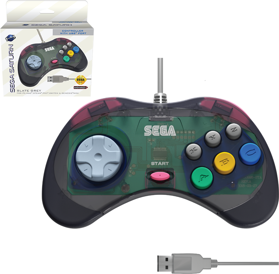 Sega Saturn U S B Controller Slate Grey PNG image