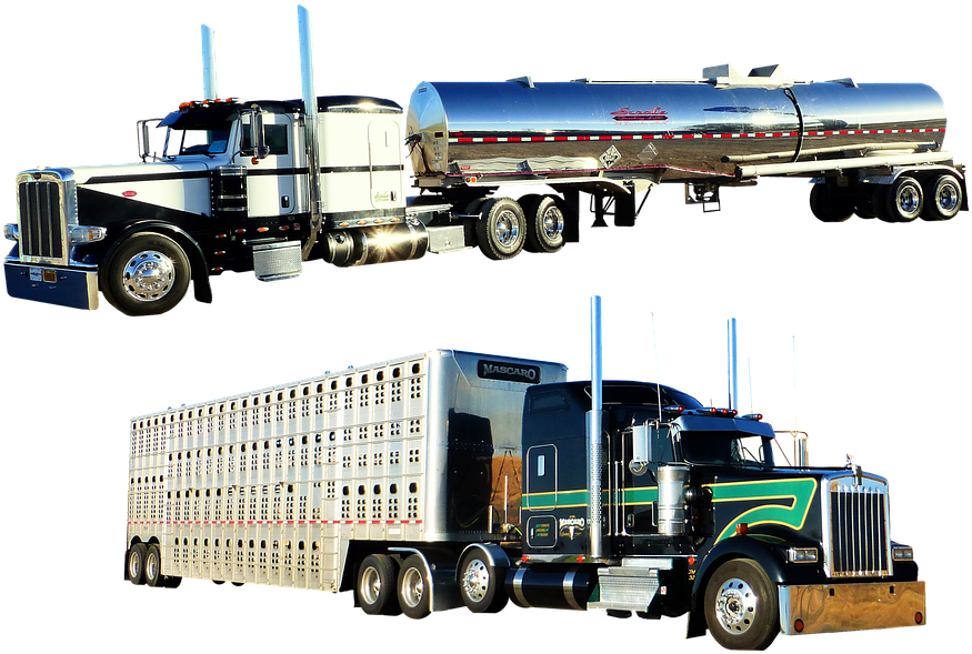 Semi Truckswith Tankand Livestock Trailers PNG image