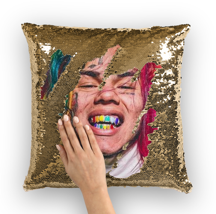 Sequin Cushionwith Printed Face PNG image