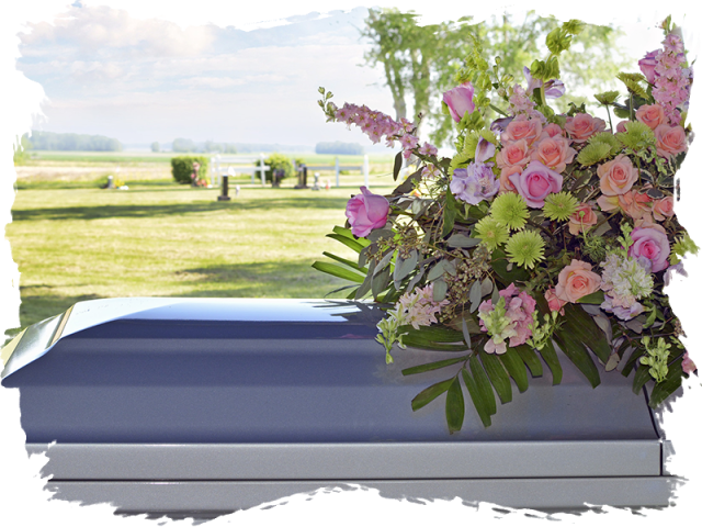 Serene Funeral Casketand Floral Tribute PNG image
