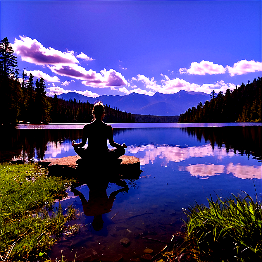 Serene Lakefront Meditation Png Bmi24 PNG image