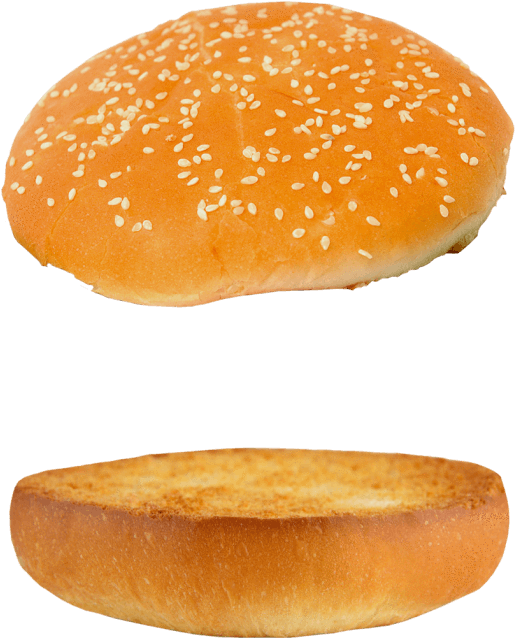 Sesame Seed Burger Bun Split PNG image