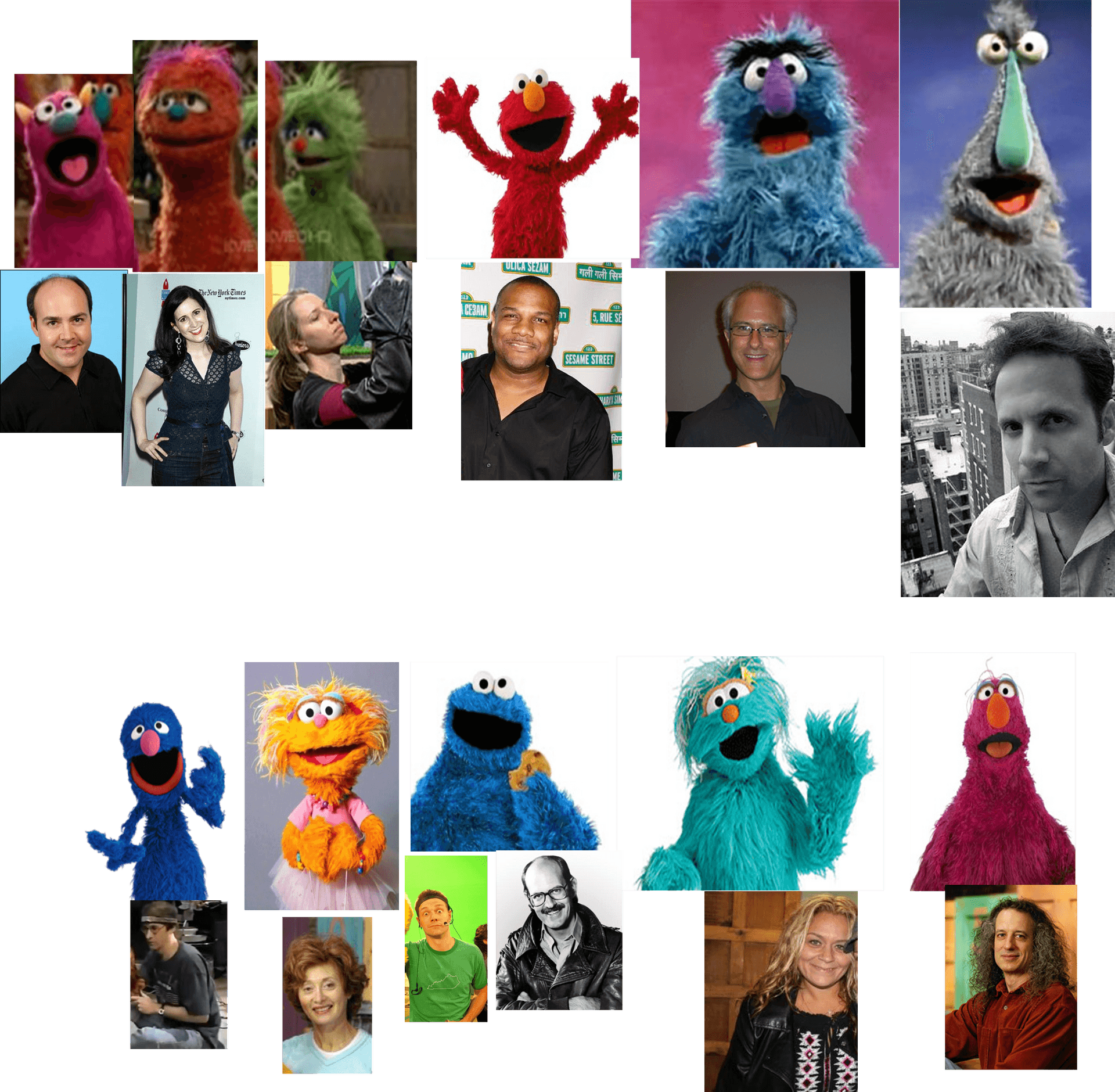 Sesame Street Charactersand Puppeteers Collage PNG image
