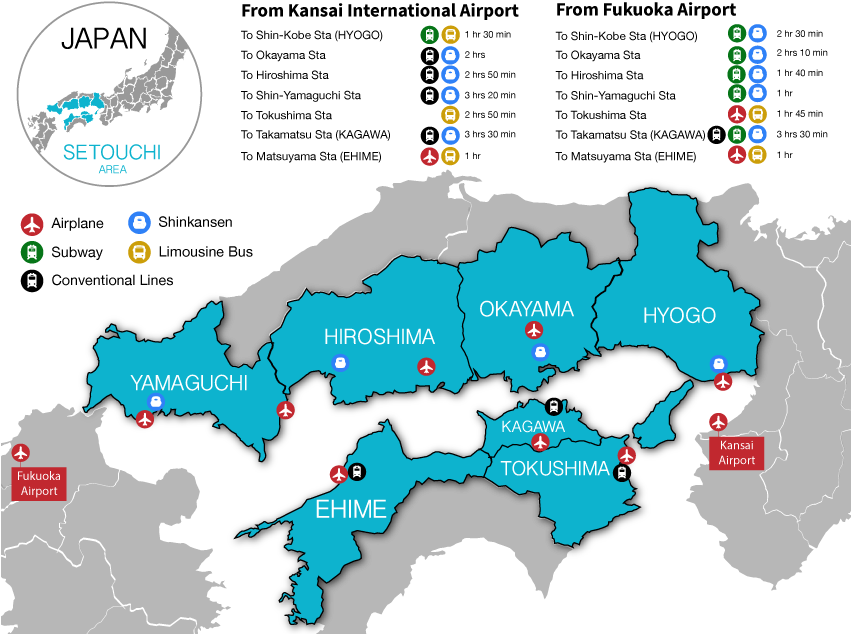 Setouchi Area Transportation Map Japan PNG image