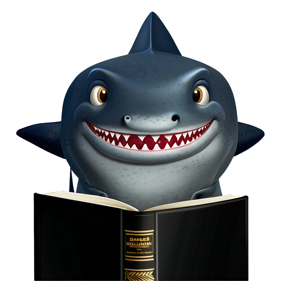 Shark Cartoon With Book Png 06262024 PNG image