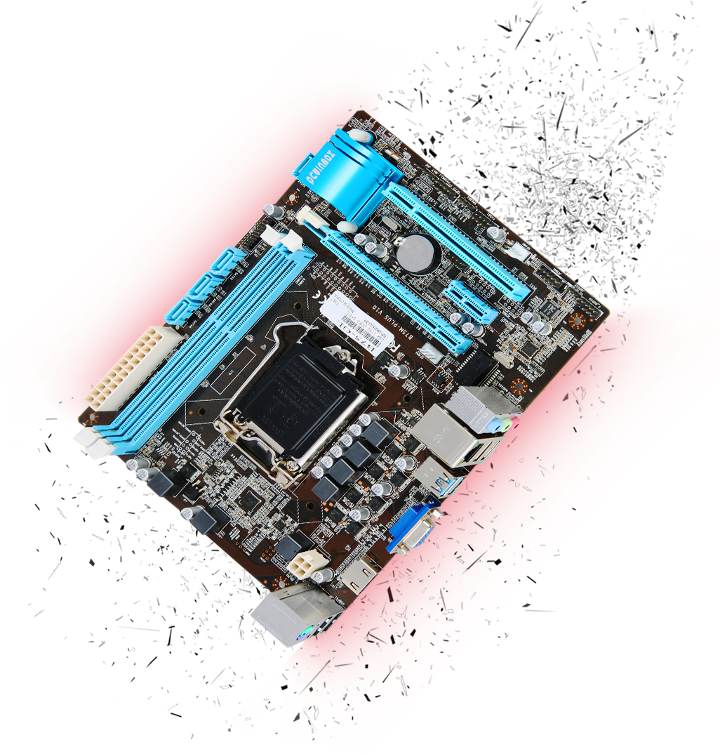 Shattered Motherboard Artistic Concept PNG image