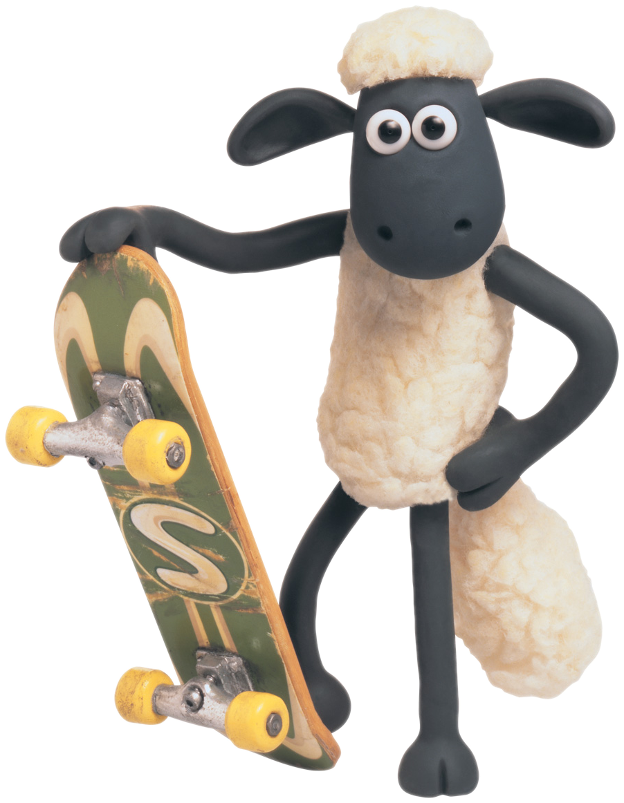 Shaunthe Sheep Skateboarding PNG image