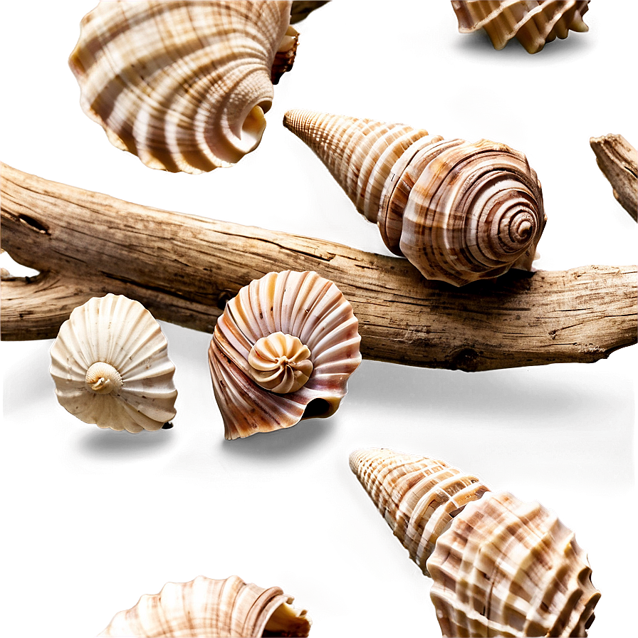 Shells With Driftwood Png 06212024 PNG image