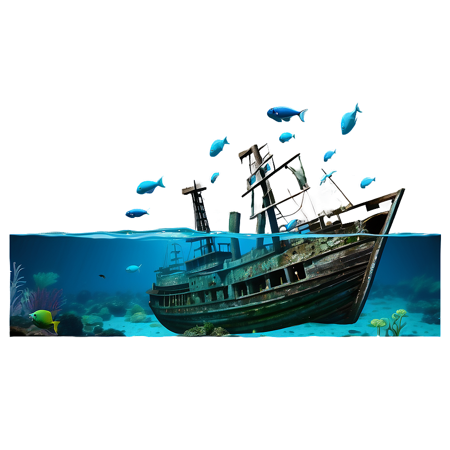 Shipwreck With Marine Life Png Mjy PNG image