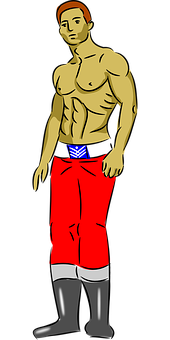 Shirtless Cartoon Manin Red Pants PNG image