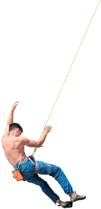 Shirtless Climber Rappelling Down PNG image