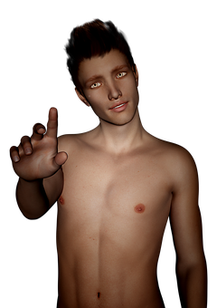 Shirtless Man Gesturingwith Hand PNG image