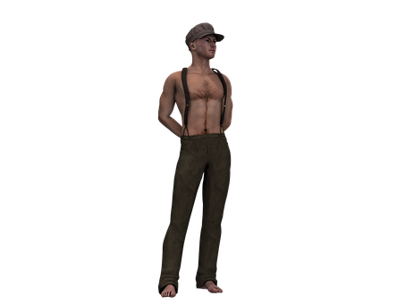 Shirtless Manwith Capand Suspenders PNG image
