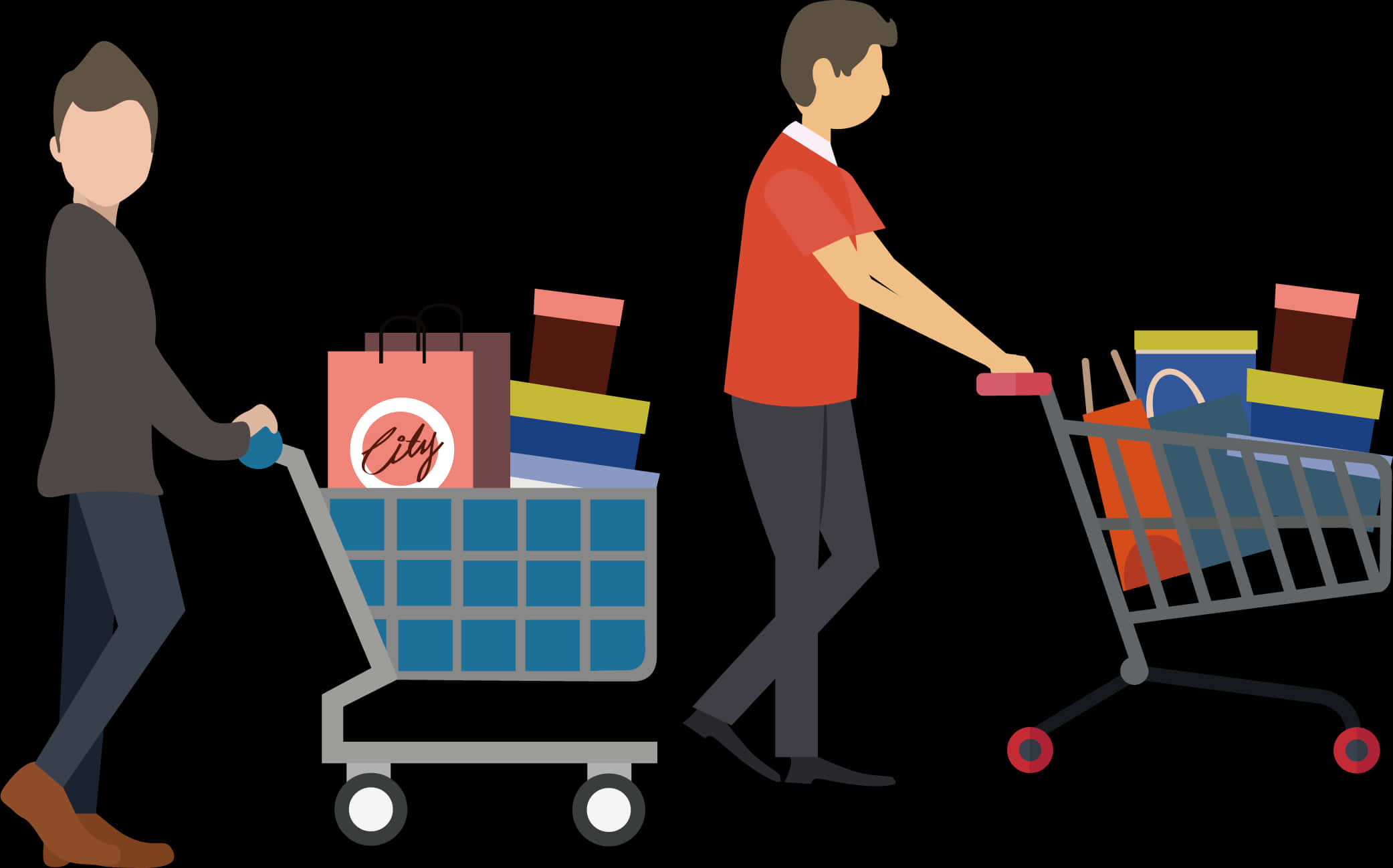 Shopperswith Full Carts PNG image