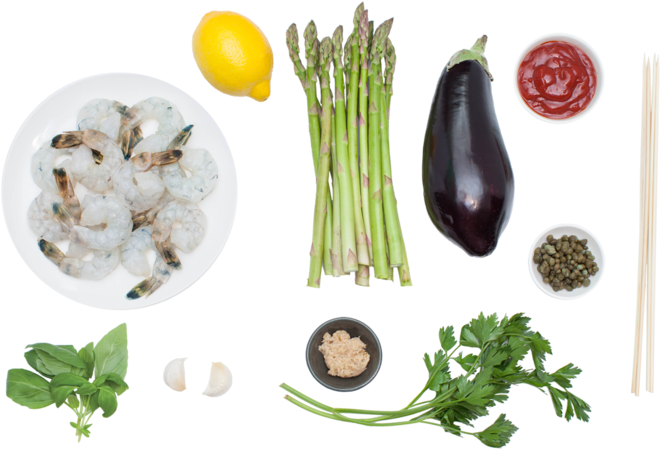 Shrimpand Vegetables Ingredients Flatlay PNG image