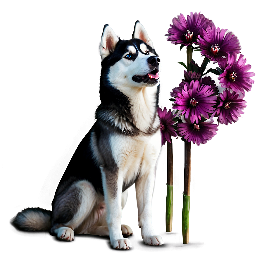 Siberian Husky With Flowers Png Trk13 PNG image