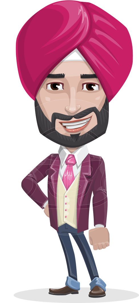 Sikh Manin Pink Turban Cartoon PNG image