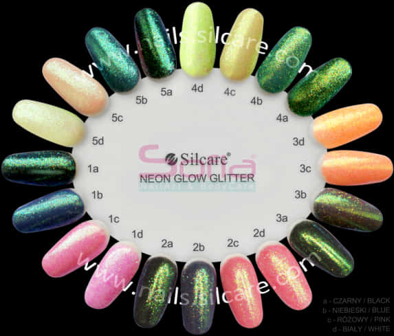 Silcare Neon Glow Glitter Nail Polish Color Chart PNG image