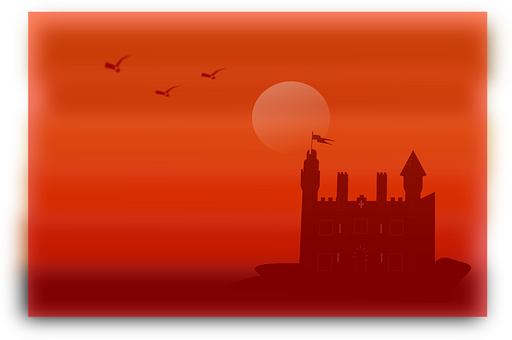 Silhouette Castle Sunset PNG image