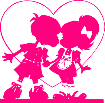 Silhouette Kids Kissing Heart Background PNG image